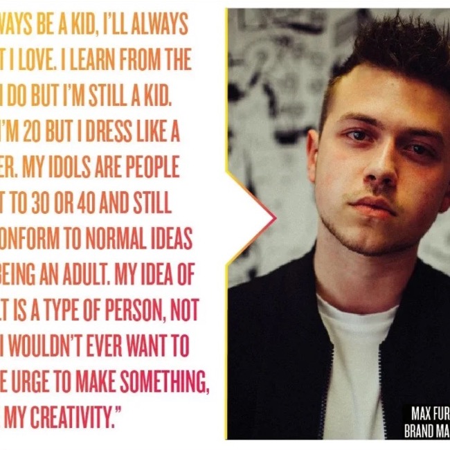 A page from the Gen-erators Z newspaper: a quote beside a portrait of a young man